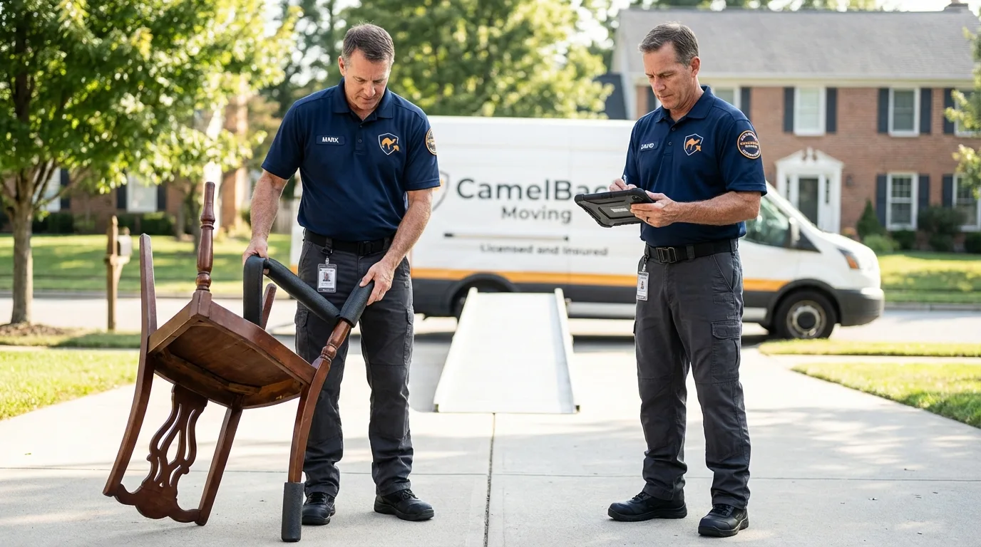 Movers inspecting furniture for damage prevention before loading in Sierra Vista, AZ
